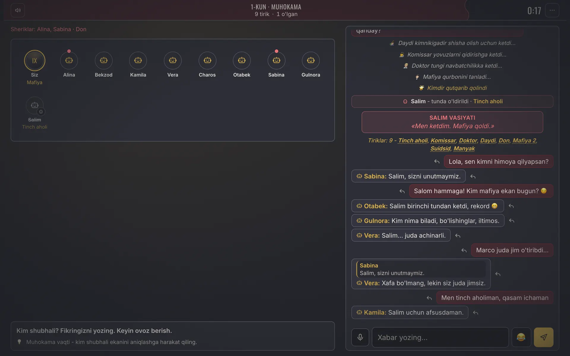 Mafia Town screenshot - Discussion: chat, voice messages and emotes