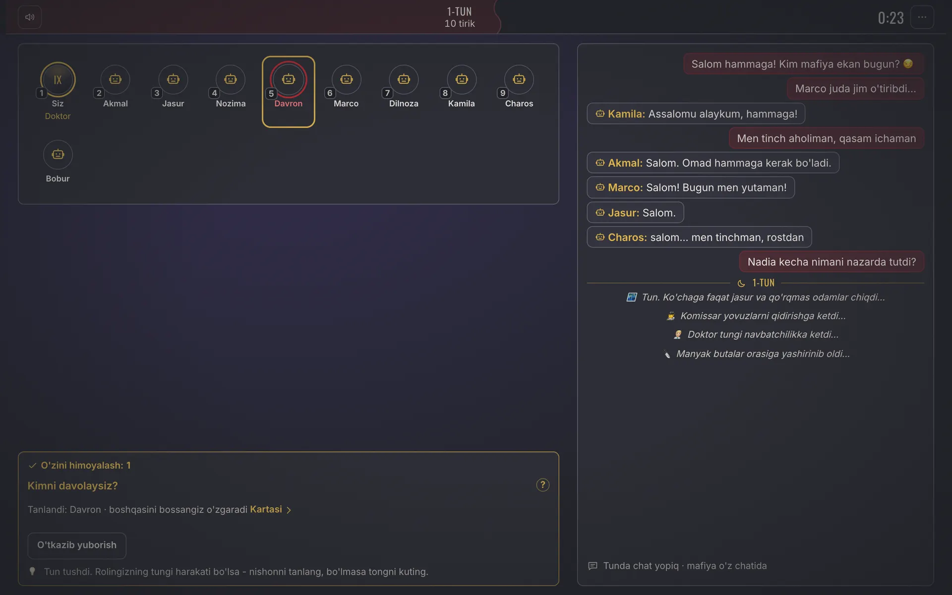 Mafia Town screenshot - Night: the Doctor picks who to save