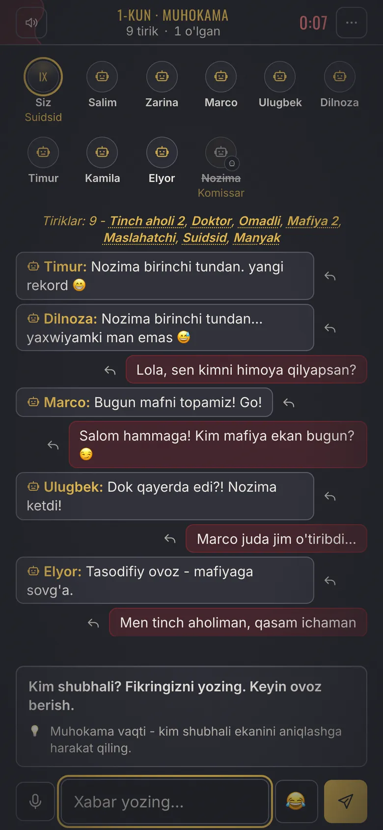 Mafia Town screenshot - Discussion: chat, voice messages and emotes