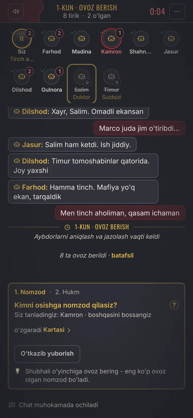Mafia Town screenshot - Voting: nominate the suspect
